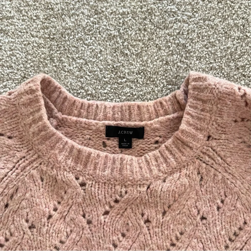 J. Crew Pointelle Crewneck Open Knit Pink Wool Sweater - Picture 4 of 8